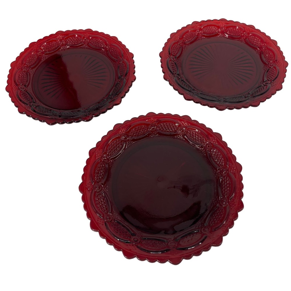 Set 3 VTG Avon 1876 Cape Cod Ruby Red Collection Salad Pie Dessert Plates 7.5”